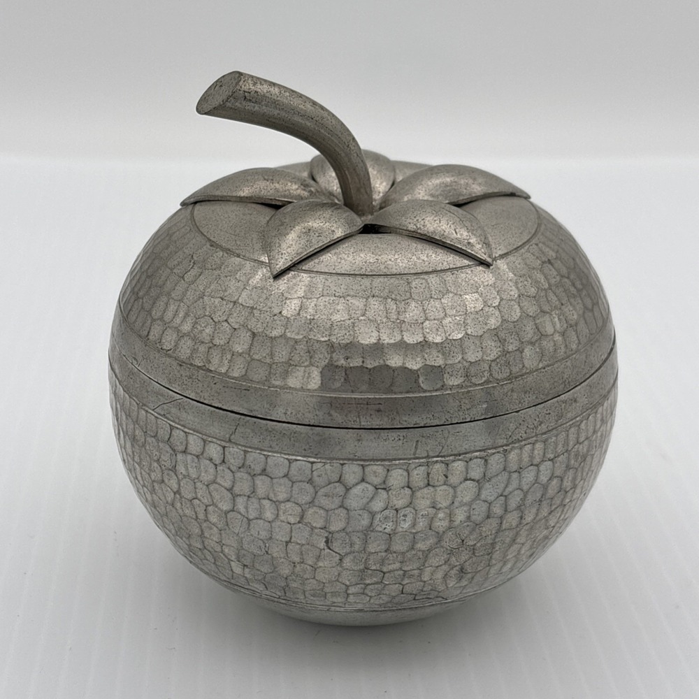 Vintage Pewter Etched Fruit Trinket Tray Inside